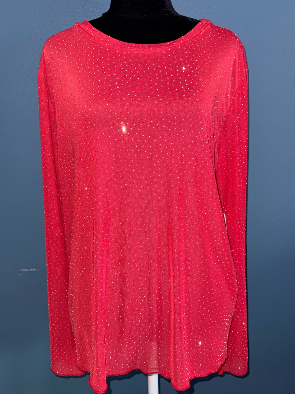 Free Kisses Mesh Rhinestone Bell Sleeve Top